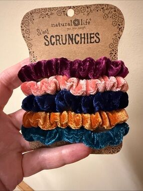 NATURAL LIFE Velvet Skinny Scrunchie Set - Plum, Coral, Navy, Amber, Teal